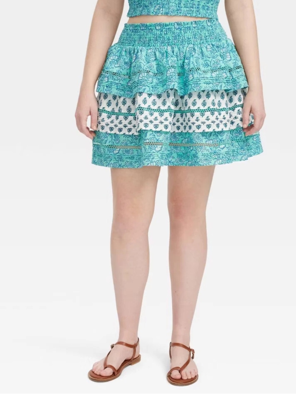 Roller Rabbit Women's Garden Floral/Bouquet Tiered Mini Skirt Teal/Blue S or M